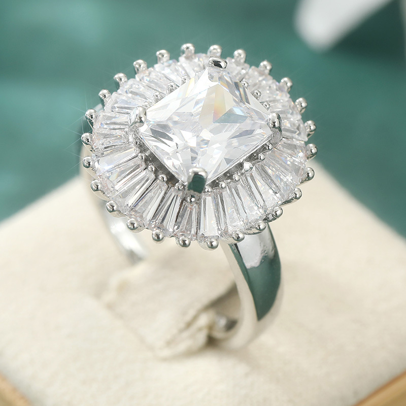 Women's Geometric Synthetic Cubic Zirconia Ring, Elegant Accessory
